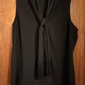 CAbi Black Sleeveless Tie-Neck Tank with Fringe Tassels